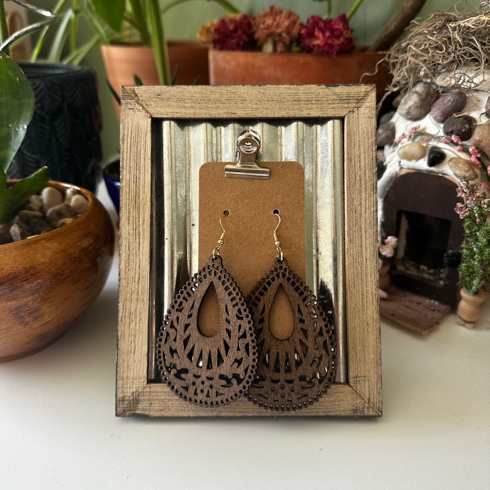 Boho Wood Teardrop Earrings